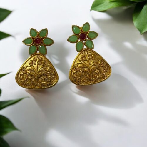 Niraara Petal Studs - Green & Red
