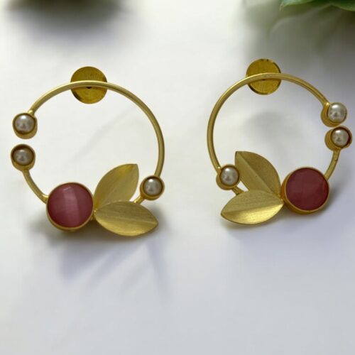Golden Fern Hoops - Pink