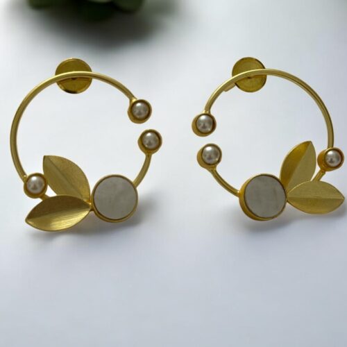 Golden Fern Hoops - White