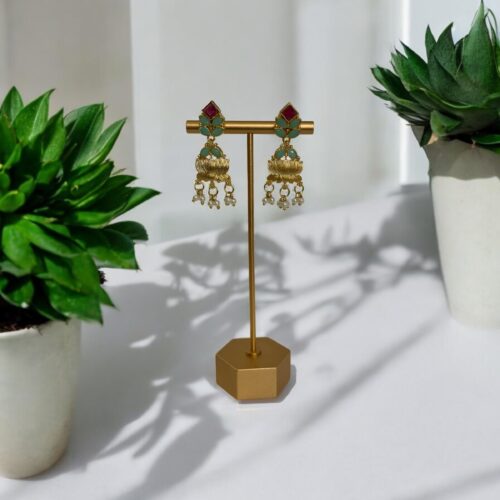 Lotus Charm Chandbali - Ruby and Sea Green