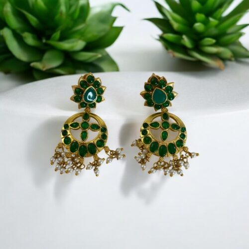 Kavya Lotus Chandbali - Green