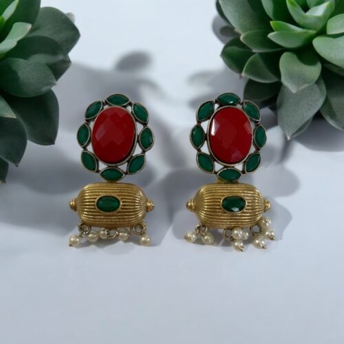 Regal Bloom Earrings - Coral
