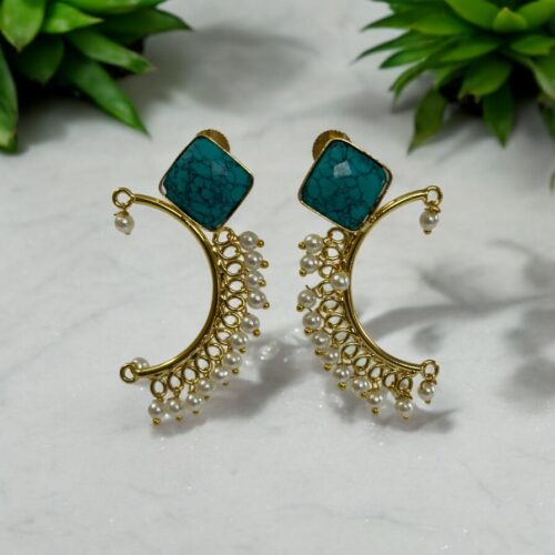 Turquoise Crescent Drape Earrings