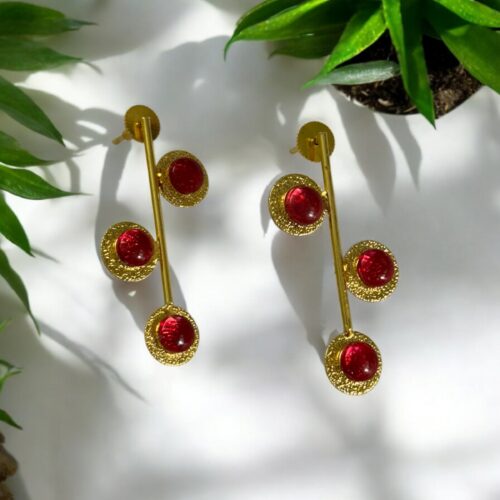 Triple Charm Earrings - Red