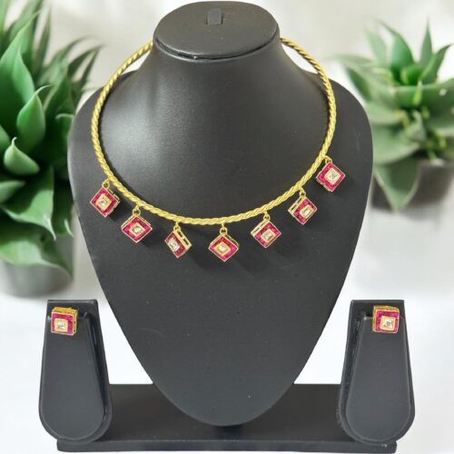 Square Charm Necklace Set - Ruby