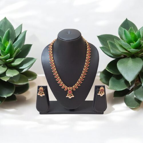 Mayura Drop Necklace Set - Red
